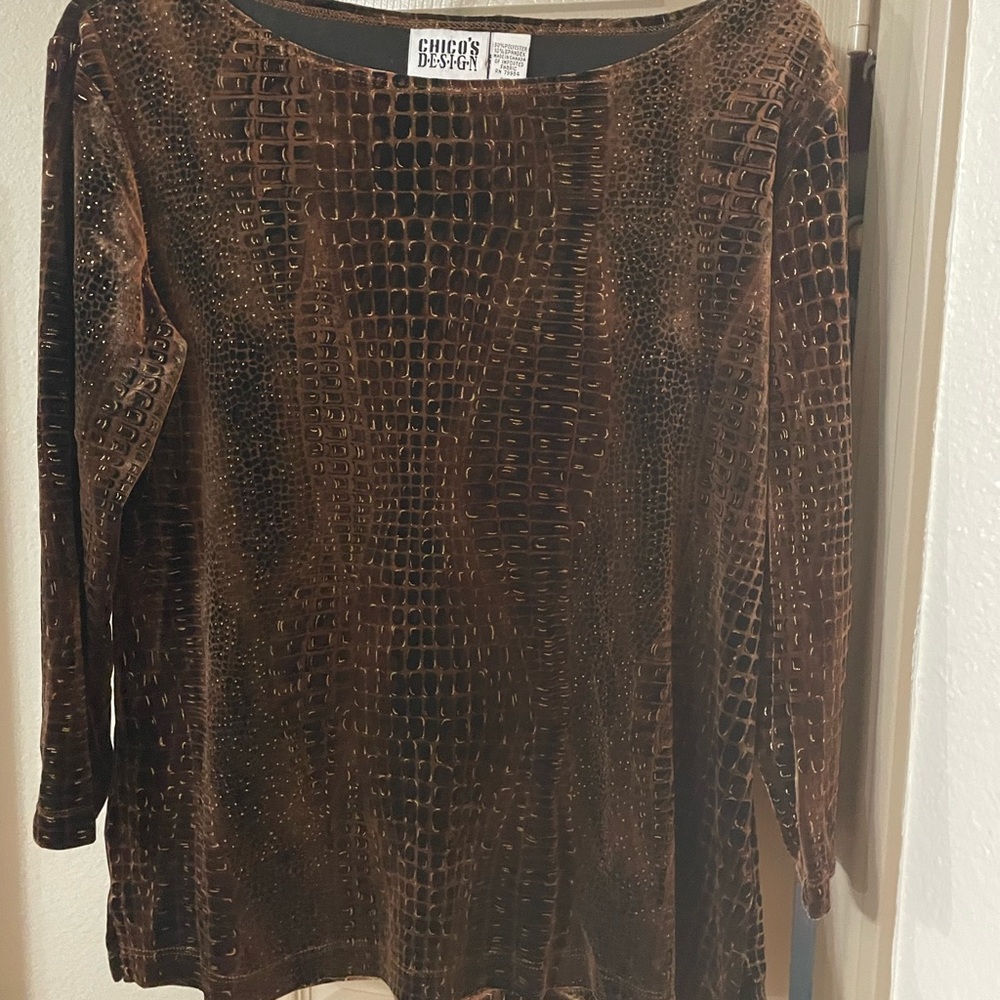 Chico's Rich Brown Crocodile Pattern Blouse